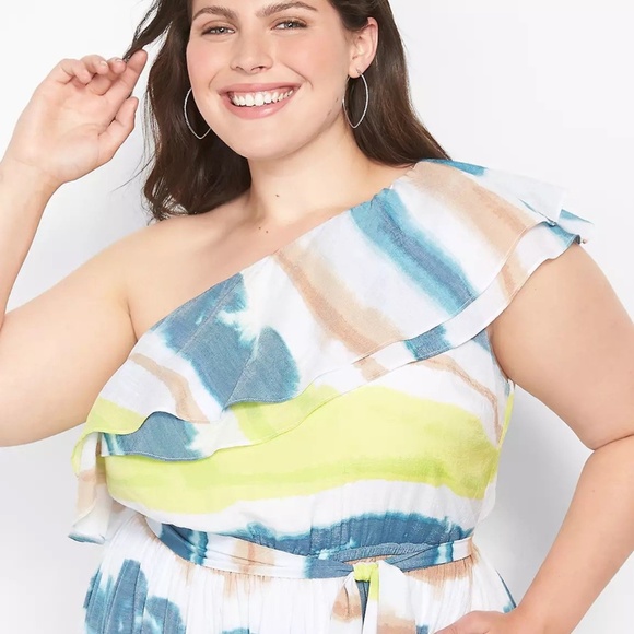BRAND NEW LANE BRYANT Plus size One-Shoulder Belted Maxi Dress size 24 - Picture 1 of 6